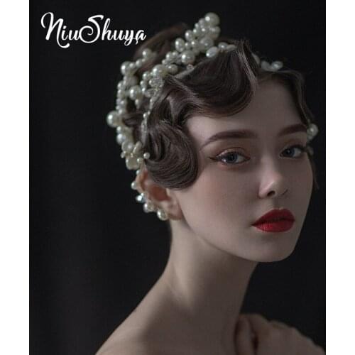 NiuShuya Pearl Handmade Headbands Bridal Tiaras Crowns Hairband Headpiece Head Jewelry Women Wedding Hair Accessories