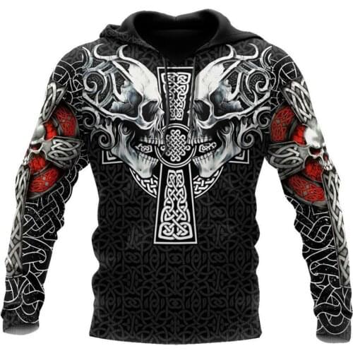 New Harajuku Streetwear Zip hoodie Viking Skull Tattoo 3D All Over Printed Fashion Hoodies Sweatshirt Unisex Casual Jacket