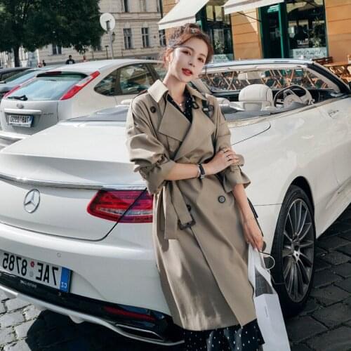 Brand New Spring Autumn Long Women Trench Coat Double Breasted Belted Storm Flaps Khaki Dress Loose Coat Lady Outerwear Fashion