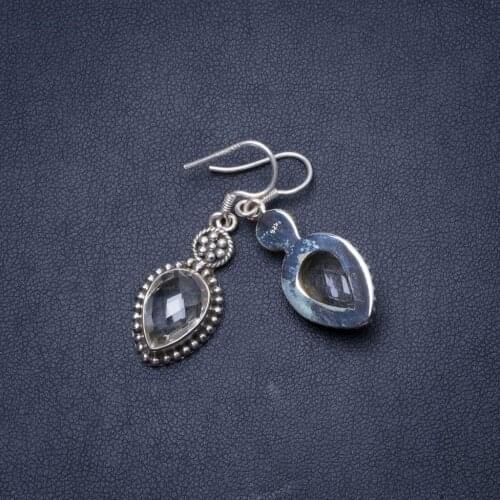 Natural White Topaz Handmade Unique 925 Sterling Silver Earrings 1.5" Y0753