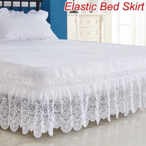 2 Colors White/Beige Solid Color 3 Sided Elastic Lace Wrapped 15 Inches Drop Bed Skirt Twin/Full/Queen/King/California King Size