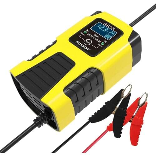FOXSUR Car Battery Charger 6V 12V 2Ah 3-Stage Automatic Pulse Battery Charger & Maintainer For Car Motorcycle
