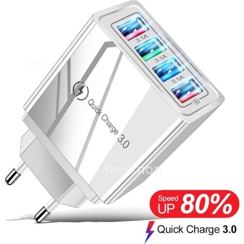 USB Charger Quick Charge 3.0 4 ports Phone Adapter For Huawei iPhone 12 xiaomi Tablet Portable Wall Mobile Charger Fast Charger