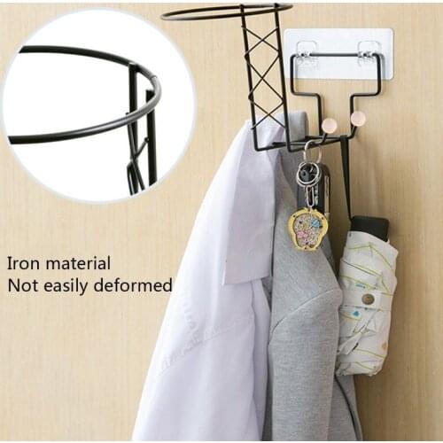 Iron Motorcycle Helmet Stand Holder with Back Adhesive Wall Mounted Hook Hanger Hat Cap Coat Keys Storage Rack