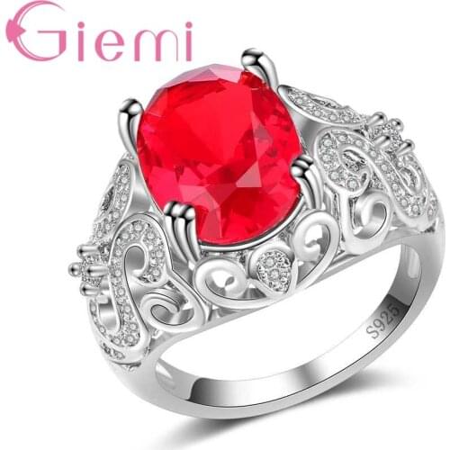 High Quality Wide Verge Women Female Party Engagement Jewelry With AAA Red Opal 925 Sterling Silver Geometric Ring