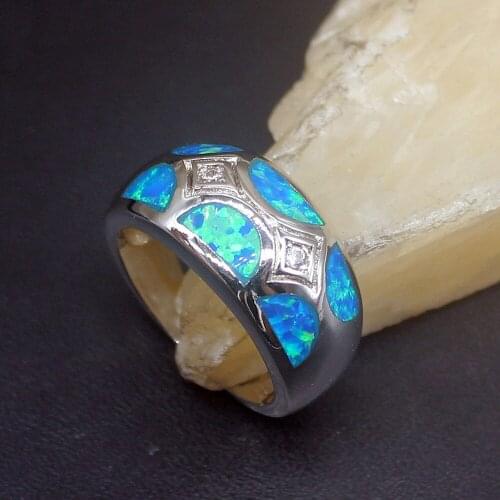 Hermosa Elegant Charming Natural Blue Opal Genuine 925 Silver Band Ring Wedding Engagement Gifts for Women Size 7# 20214274