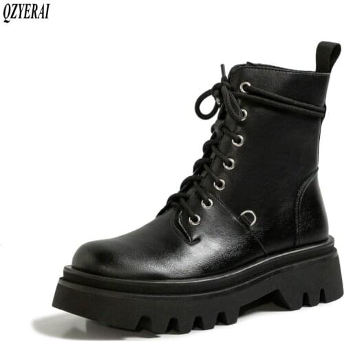 2020 Winter British Style Martin Boot woman thick with breathable leather ankle boots fashion versatile platform single boots