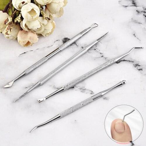1Pcs/set Antiskid Design Dual-end Stainless Steel Nail Cuticle Pusher Spoon Removal Trimmer Dead Skin Grinding Rod Manicure Tool