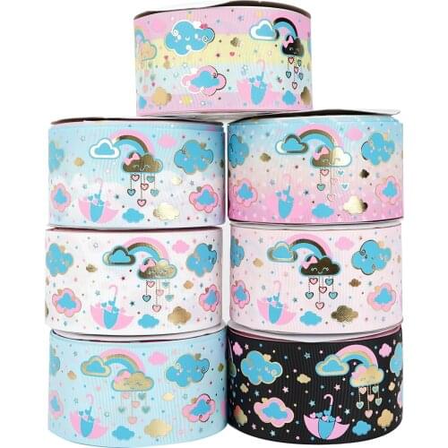 3 Inch 75mm Rainbow Printed Grosgrain Ribbon DIY Gift Bow Headband Making 50 Yards/Roll