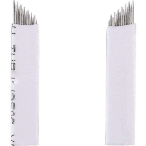 50pcs High and Low Mix 14 Pins Permanent Makeup Eyebrow Tattoo Blade Microblading Needles For 3D Embroidery Manual Tattoo Pen
