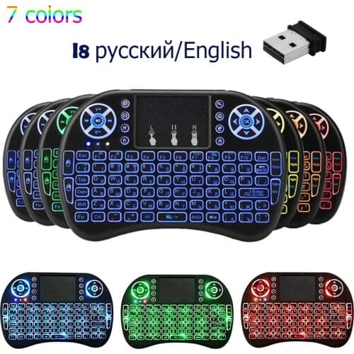 I8 Wireless Keyboard Backlight Air Mouse Remote Control Touchable Handheld for Smart TV Box Desktop PC 7 Color English Russian