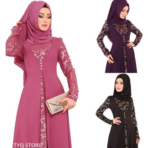 Middle East Thobe Plus Size 5XL Abaya Turkey Dubai Long Sleeve Women Muslim Fake Two Piece Party Dresses Ethnic Islamic Costume