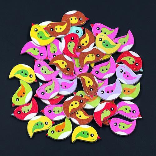 50Pcs Mixed Multicolor Lovely Bird Painting 2 Holes Wood Knopf Buttons 25mm Christmas Gift 6RX5