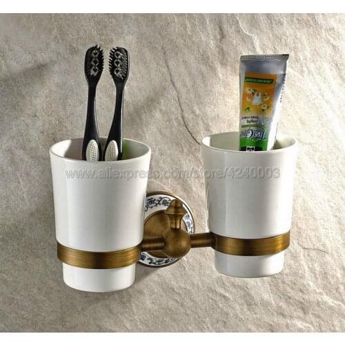 Cup & Tumbler Holders Wall Mounted Antique Brass Toothbrush Holder Bath Hardare sets Bath Product Double Cup Holder Kba432