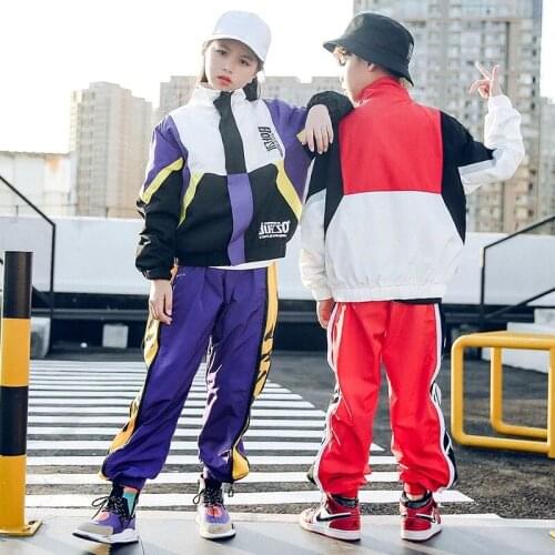Children Tracksuit Set Teen Zipper Jacket + Pants 2 Pcs Patchwork Hip Hop & Jazz Suits Boys Girls Sport Suit Kids Clothing
