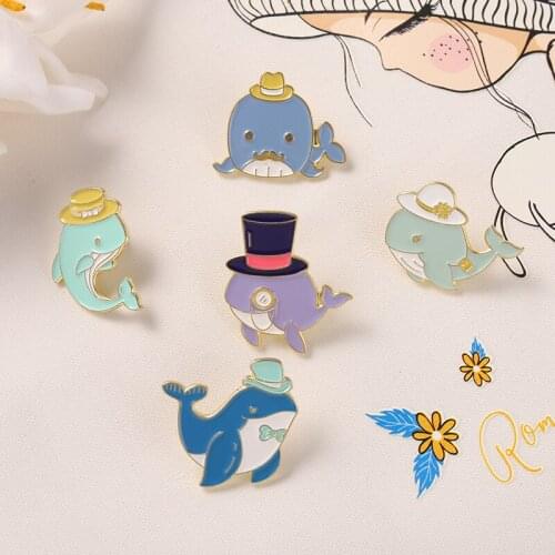 Cartoon Sea Creatures Enamel Pins Whale Shark Animal Brooches Cute Backpacks Clothes Lapel Pin Badge Jewelry Gift For Kid Friend