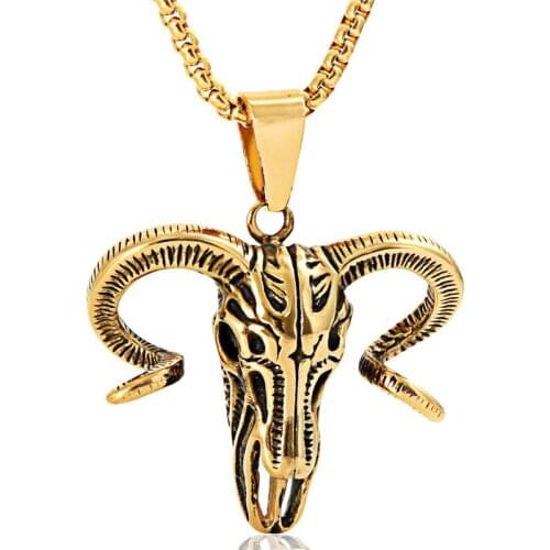 European and American Retro Sheep Head Necklace Stainless Steel Pendant New Product Trend Titanium Steel Sheep Head Pendant