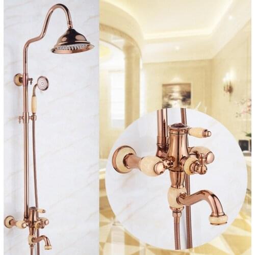 European luxury rose gold bath shower set with quality brass shower faucet set for bathroom bowlder gold shower sets