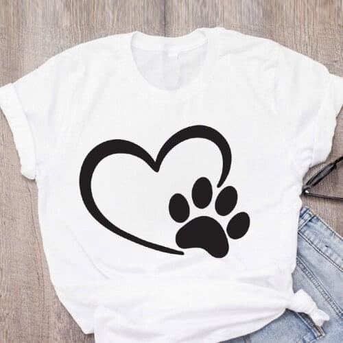 T-Shirts Women Dog Paw Love Pet Flower Short Sleeve Fashion Printed Summer Lady Women Clothing Tops T-Shirt Summer Femme T-Shirt