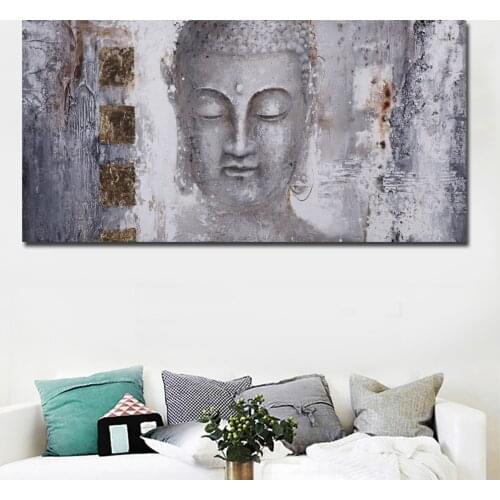 Gray Gold Buddha Painting Canvas Wall Art Prints Posters Abstract Printings Pictures for Living Room Home Decor Large Wall Art