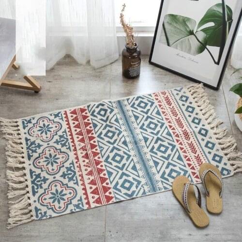 Bohemian Style Carpets Cotton Weave Rugs For Living Room Bedroom Decor Tassels Tapete Floor Door Mat Coffee Table Sofa Area Rugs