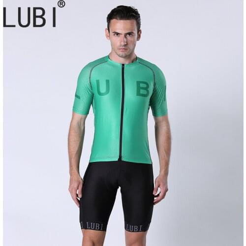 LUBI Logo Men Cycling Set Short Sleeve Jersey Summer Mountain Bike Bib Suit Breathable Racing MTB Bicycle Clothes Ride Clothing