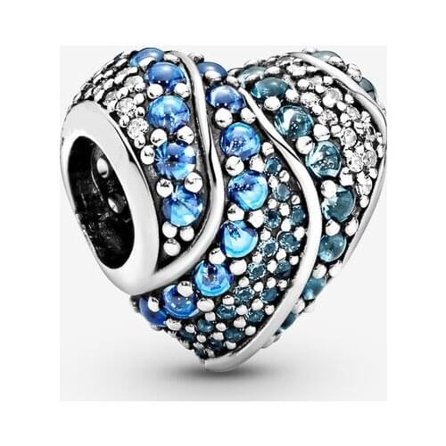 Fashion Silver 925 Jewelry Beads Sparkling Pave Heart Charm Fit Original Pandora Bracelets Women DIY Gift