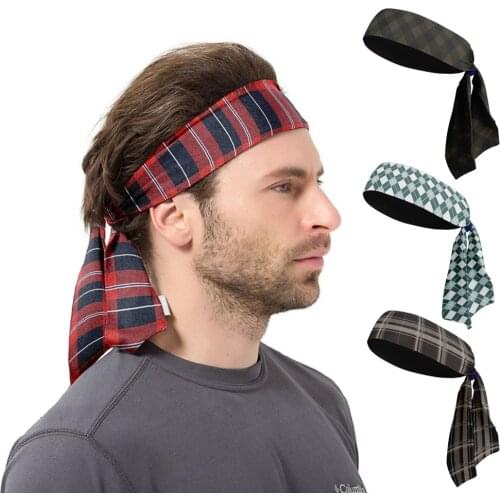 Men Fashion Check Compression Head Band Outdoor Workout Running Skateboard Headbands Tennis Sports Fitness Sweatband Headband