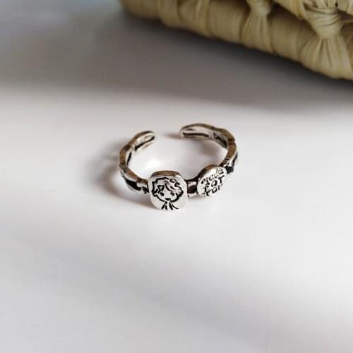 Temperament carving little girl personality open ring ring retro geometric