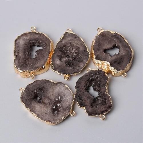 2pcs Irregular Quartz Crystal Natural Druzy Agates Pendants Stone quartz Connector Pendant For Jewelry Making Bracelet Wholesale