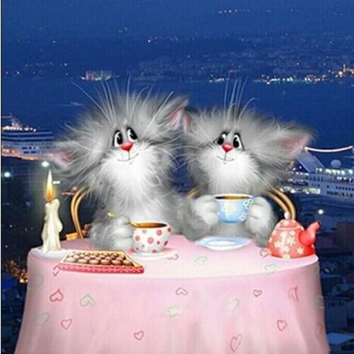 New 3D Diamond Painting Round&Square Sewing Needlework two cats Cartoon Mosaic Embroidery Crystal Handmade Cross Stitch Painting