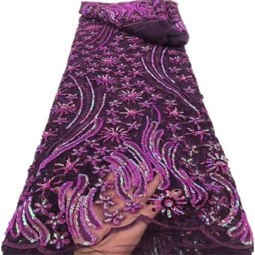 Latest Sequins Lace Fabrics High Quality Nigerian Net Lace Fabric for Wedding Party African Sequence Lace Fabric RF-225