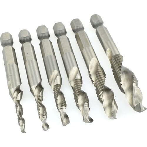 NEW 1/4'' Hex HSS High Speed Steel Thread Spiral Screw M3 M4 M5 M6 M8 M10 Metric Composite Tap Twist Drill Bit 6PCS/SET