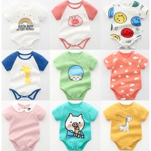 Summer New Casual Newborn Baby Body Suit Boys Girls Short Sleeve Cartoon Pure Cotton Playsuits Outfit Thin Style Toddler Clothes