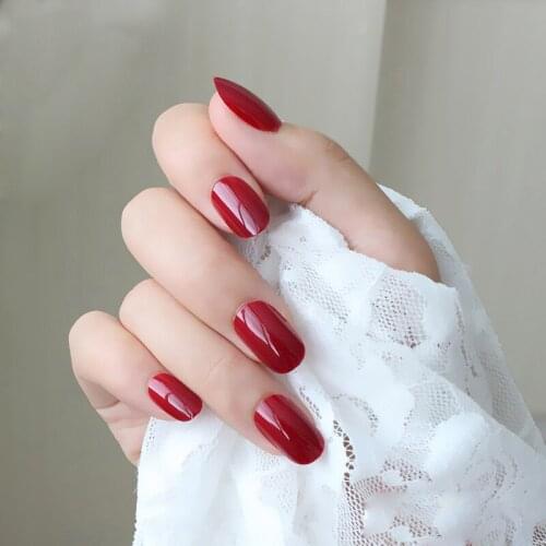 24pcs Adorable fashion candy oval decorative fake nails long round section Sexy red L524