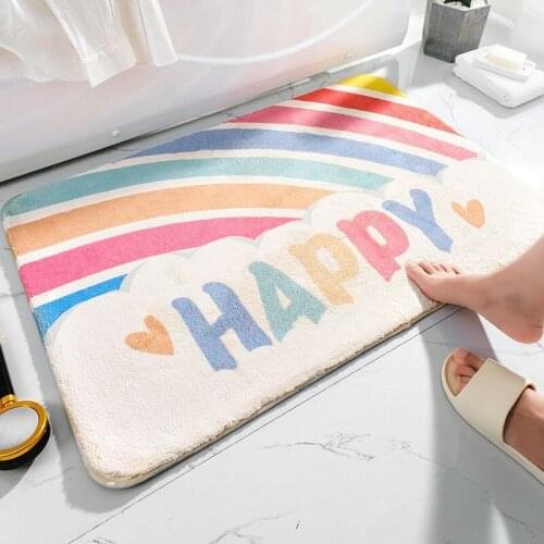 Creative Cartoon Rainbow Nordic Mat Non-Slip Absorbent Furry Rug Restroom Bathroom Mat Entrance Fluffy Rugs Polyester Material