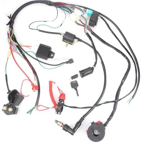 Complete Wiring Harness Loom Solenoid Coil Rectifier CDI 50cc 70cc 110cc 4 Stroke ATV Quad Buggy Dirt Pit Bike Chinese Parts