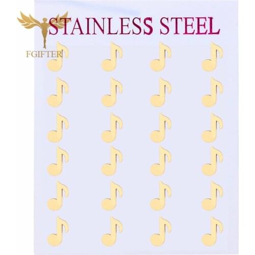 Rock Music Note Earrings Wholesale 12 Pairs Steel Earrings Set Stainless Steel Gold Stud Earring for Women Men Jewelry