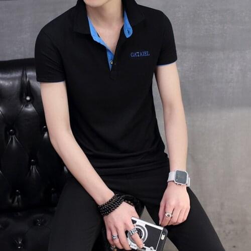 Men polo shirt short sleeve 2021 new summer black lapel thin casual trend letter male polo shirt teenage boy tops fashion P08b