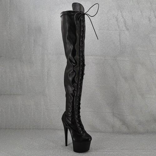 Leecabe 17CM/7inches sexy thigh-high boots lace up High Heel platform Pole Dance boot