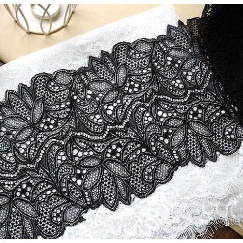 17cm width Black Springy Lace Fabric Trim Ribbon Garment Accessories for wedding decoration