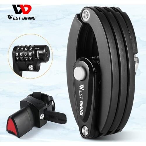 WEST BIKING Foldable Bicycle Password Lock MTB Road Bike High Strength Security Anti-theft Lock Reflective Cycling Chain Lock