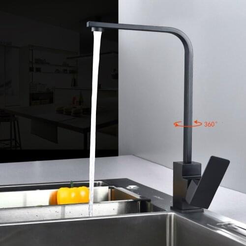 Kitchen Faucets 360 Rotate Swivel cold and hot water Faucet Mixer Single Holder Single Hole Black Mixer Tap with two Water pipe