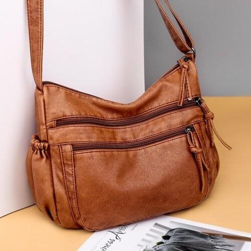 2021 New Shoulder Bag for Women Soft PU Leather Crossbody Bag Multi-pocket Messenger Bag Large Capacity Handbag Lady Purse Bolsa