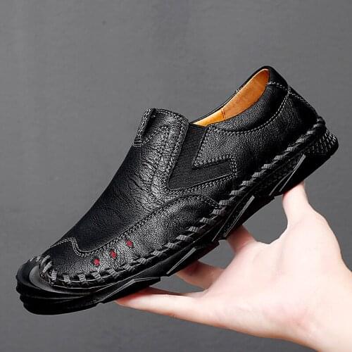 Black Casual Shoes Genuine Leather Shoes Men Dress Zapatos Informales De Hombre Mens Large Size Leisure Fashion Casual 2020