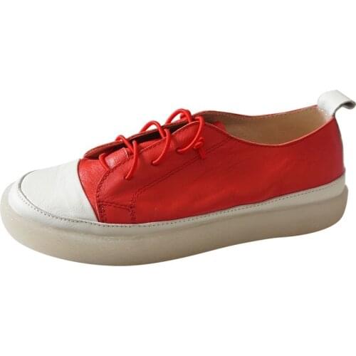 Women Flats Genuine Leather Women Shoes Low Heels Shoes Lace Up Round Toe soft Retro Comfortable drive Casual shoes woman 2020