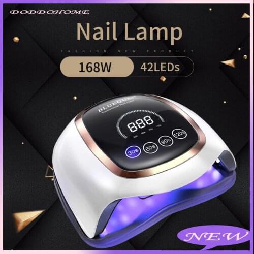 DODDOHOME nail dryer 168W LED UV nail lamp EU/US pulg smart automatic sensor digital display 4 timer nail drying lamp