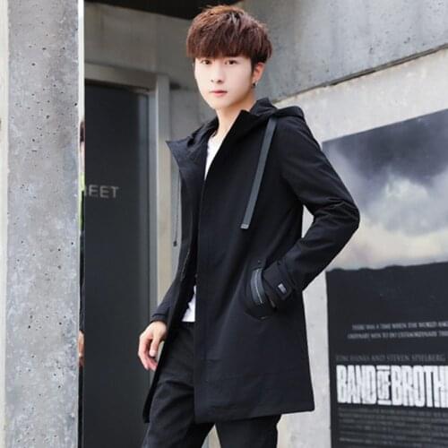 2021Spring and Autumn Mens Mid-length Jacket Korean Slim Hooded Jacket Fashion Casual Mens Top Jackets for Men Windbreaker