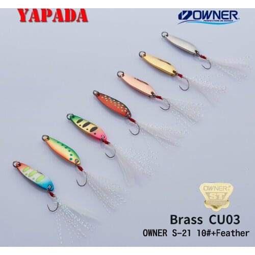YAPADA Brass spoon CU03 2.3g/2.8g/3.7g 31*9mm OWNER Single Hook+Feather Multicolor Metal Spoon stream Fishing Lures Trout