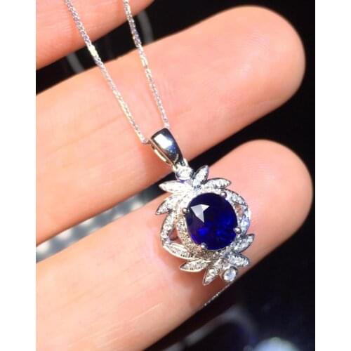 P622 Fine Jewelry Real 18K White Gold AU750 100% Natural Royal Blue Sapphire 1.41ct Gemstones Pendants for Women Necklace